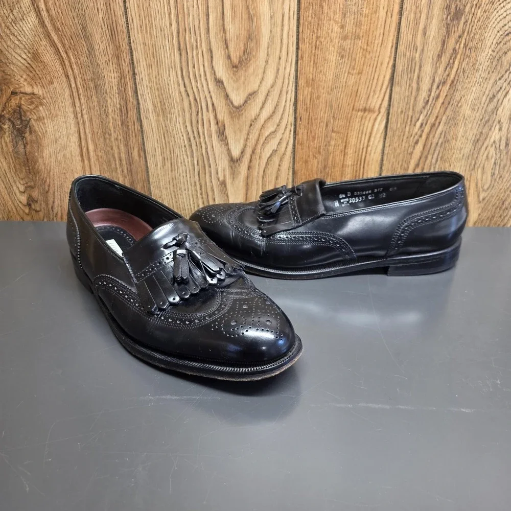 Florsheim Shoes Men 8.5 D Black Leather Tassel Wingtip Dress Loafers Slip On